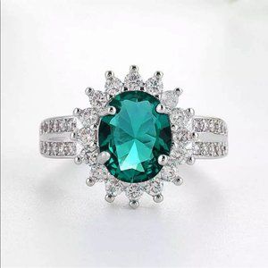 Sterling Silver Oval Cut Emerald Ring